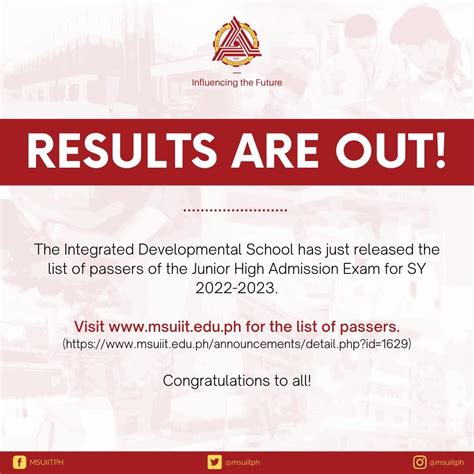 List of Passers: IDS Junior High School Admission Exam for SY .